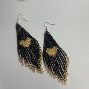 NEW Gold And Black Beaded Earrings